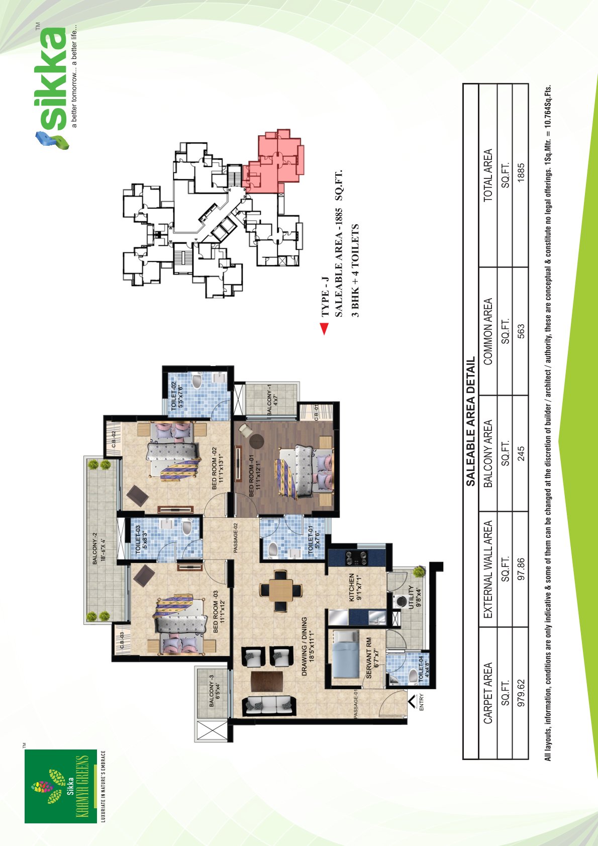Covered Area: 1850Sq.ft., Floor Plan: 3BHK, 4Toilets, Servant room,
														3Balcony, 1Utility